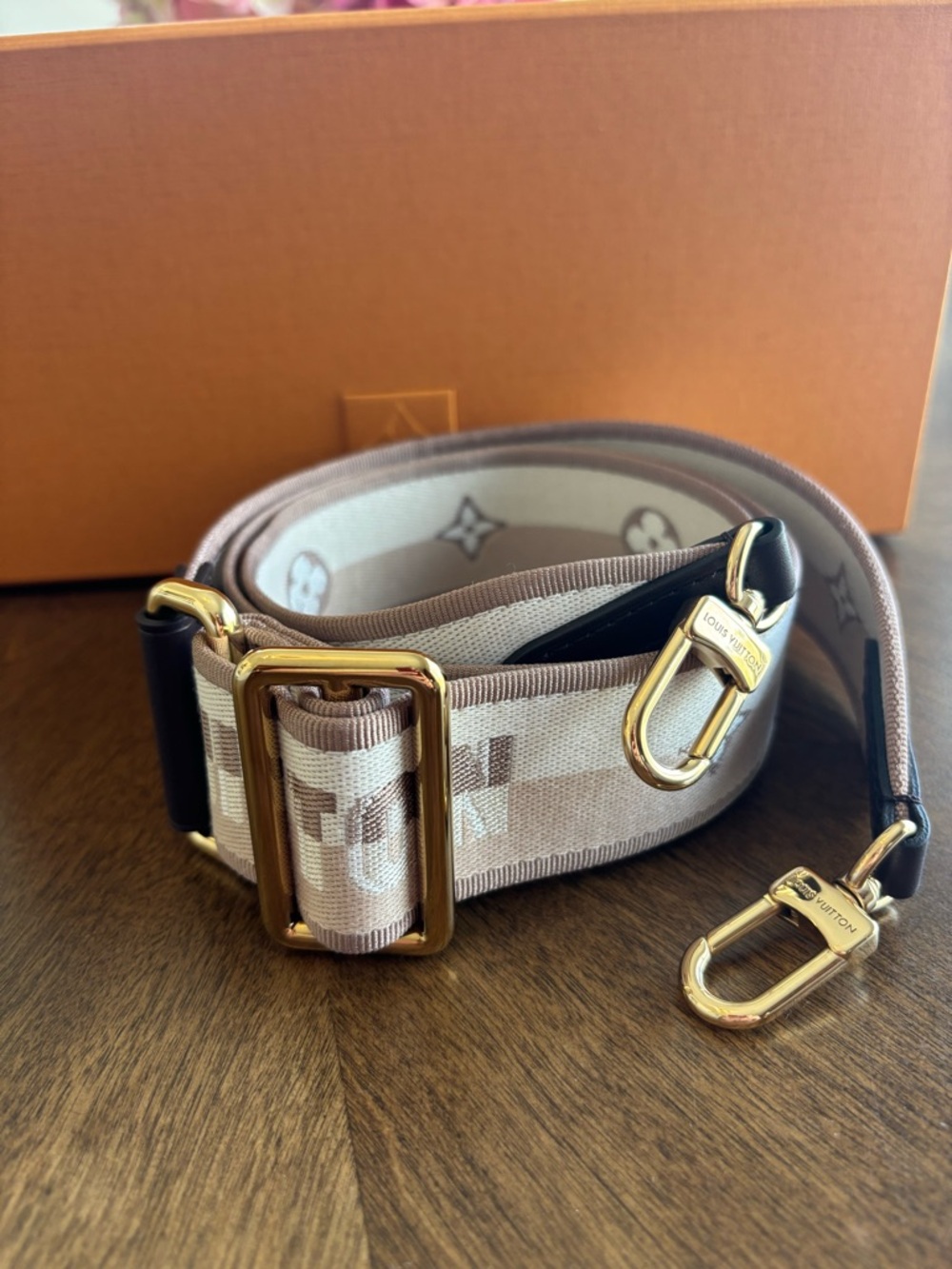 Louis Vuitton Beige Cream Branded Adjustable Strap with Gold Hardware - Picture 3 of 5